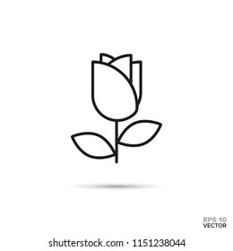 Rose Blossom Vector Line Icon. Love And Romance Symbol.