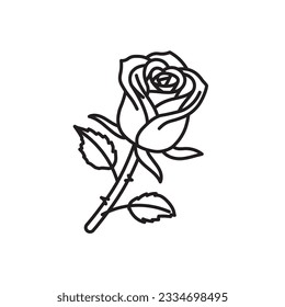 Rose blossom vector line icon for Red Rose Day on June 12