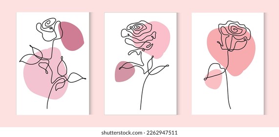 Rose Blumen Vektorgrafik Set von 3. Abstrakte Blumenzeichnung. Rosafarbener Hintergrund mit unterschiedlichen Formen. Für Wanddekoration, Postkarte, Deckendesign. Vektorgrafiken-Design.