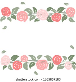 Rose border on white background