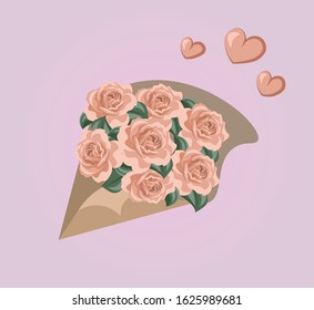 Rose bouguete. 7 beige roses with love. The best for the Valentine's Day.