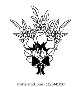 rose bouquet with bow decorative icon