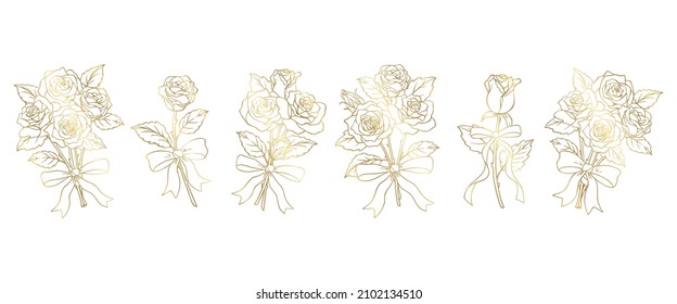 Rose bouquet illustrations with ribbon