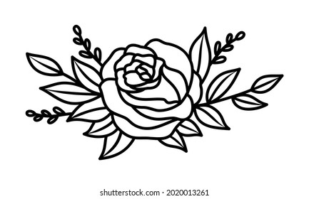 Rose bouquet line design element. Black and white vector illustration svg