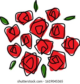 Rose bouquet line drawing material