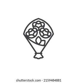 Icono de la línea de ramo de rosa. signo de estilo lineal para concepto móvil y diseño web. Icono del vector contorno de flores de rosa. Símbolo, ilustración del logotipo. Gráficos vectoriales