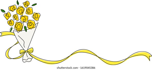 Rose bouquet with ribbon line drawing material