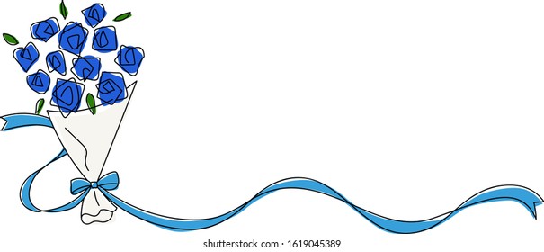 Rose bouquet with ribbon line drawing material