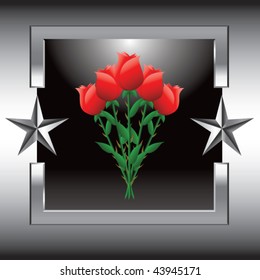 rose bouquet silver star frame