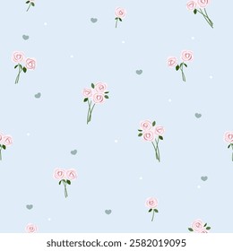 rose bouquets  , mini hearts and dots  seamless pattern , vector , illustration