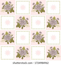 Rose Bouquets auf Checks Vector nahtloses Muster