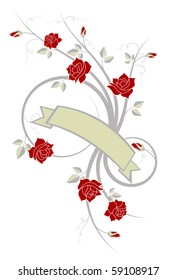Rose, branch and banner