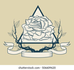 Rose with branches tattoo art design
