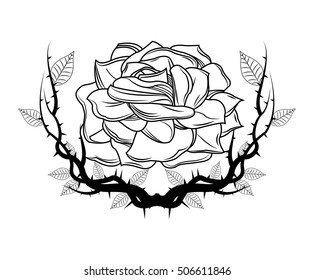 Rose with branches tattoo art design