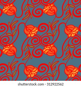 Rose bright retro ornament. Vector seamless pattern