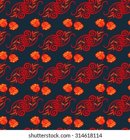 Rose bright retro ornament. Vector seamless pattern
