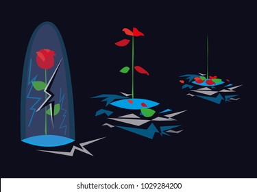 Rose in brocken glass vector illustration