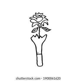 Rose in broken bottle doodle logo icon sign Heart love flower vase symbol tattoo decoration ink concept Hand drawn Cartoon design style Fashion print clothes apparel greeting card flyer banner poster