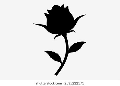 Rose Bud Black Silhouette Vector Illustration