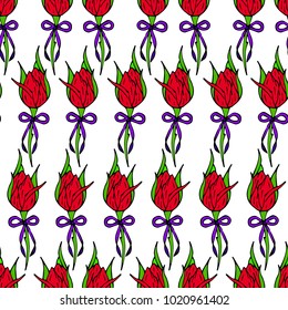 Rose Bud with bow vector illustration. Doodle style. Design, print, decor, textile, paper