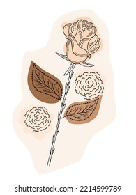 Rose bud with decor, simple contour drawing. For the decoration of postcards, invitations, backgrounds, for printing on textiles.