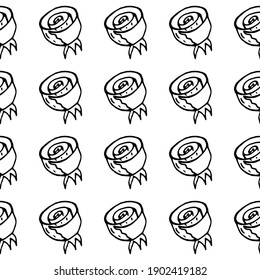 
Rose bud doodle seamless pattern on white background. Hand drawing. Vector illustration.