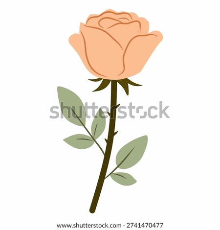 Rose bud stem in minimal flat style for decor theme. Great for branding, stationery, packaging, and floral design.