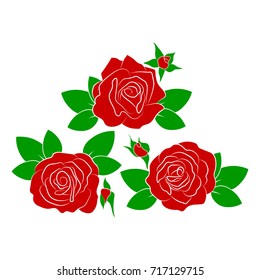 Rose buds and leaves. Silhouette on white background.