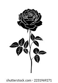 Rose buds vector silhouettes. Flowers design elements. Monochrome rose tattoo illustration.