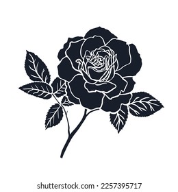 Rose buds vector silhouettes. Flowers design elements. Monochrome rose tattoo illustration.