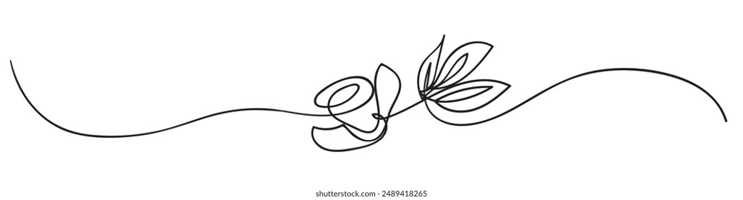 
Rose with bunch of leaves one line art. Continuous line drawing of rose flower. Hand drawn rose. 