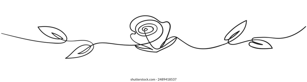 
Rose with bunch of leaves one line art. Continuous line drawing of rose flower. Hand drawn rose. 