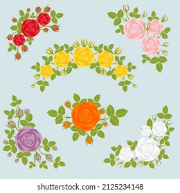 Rose bunch set. Flat design.