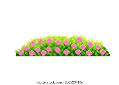 Rose bush pixel art. Decorative bush pixel art. Vector illustration. Valentine's Day. 
