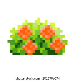 Rose bush pixel art. Decorative bush pixel art. Vector illustration. Valentine's Day. 