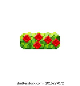 Rose bush pixel art. Decorative bush pixel art. Vector illustration. Valentine's Day. 