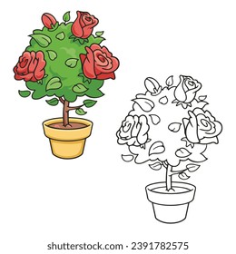 Rose bush vector illustration. Simple design outline style. You can change color you want. Red rose