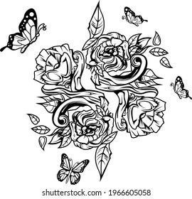rose and butterfly for custom tshirt design or anything