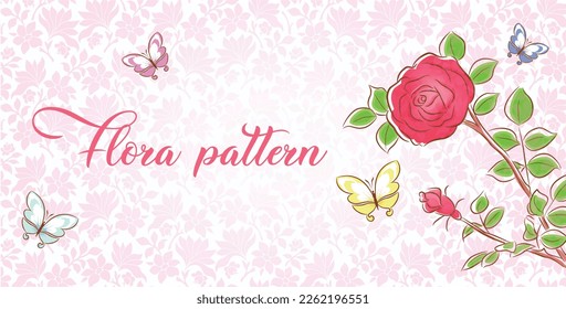Rose butterfly flower pattern background water color