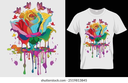 Rose and Butterfly t shirt design and templates