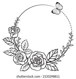 Rose butterfly wreath silhouette vector illustrations