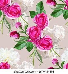 Rose and carnation  flower seamless pattern vector illustration