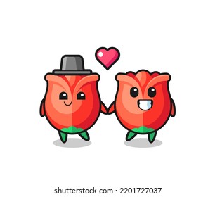 Rose Cartoon-Charakterpaar mit Verliebtheit, süßes Design