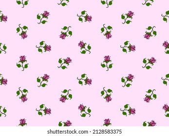 Rose cartoon character seamless pattern on pink background.Pixel style