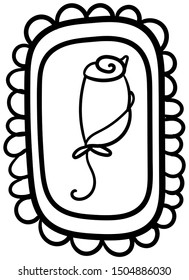 Rose cartoon style. Rose in frame. Funny and elegant. Coloring page, Coloring book. Contour. - Vector illustration