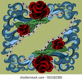 Rose and chain scene vector flower nature background