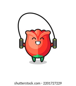 caricatura de personaje de rosa con cuerda para saltarse, diseño lindo
