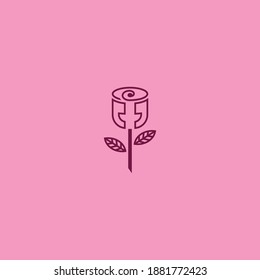 rose chat logo template design with outline style use dark pink color. the idea combination of rose flower and talk symbol. can used for dating business icon
