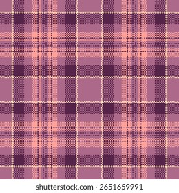 Rose check fabric texture, satin textile seamless background. National tartan vector pattern plaid in pink and red colors palette.
