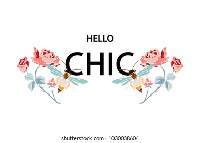 rose chic animal print vector illustration